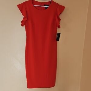 Stella & Julie legant Red Ruffle Sleeve Dress